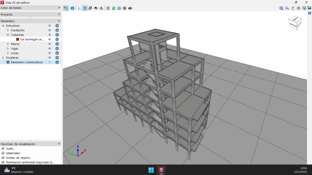 Modelo estructural 3D de un edificio en altura de hormigón armado