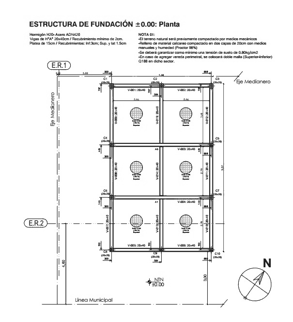 Plano de planta de la estructura de fundación