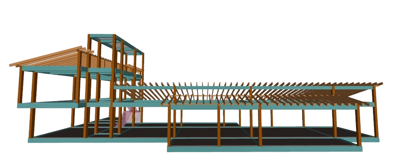 Vista frontal del modelo estructural de Casa Leo