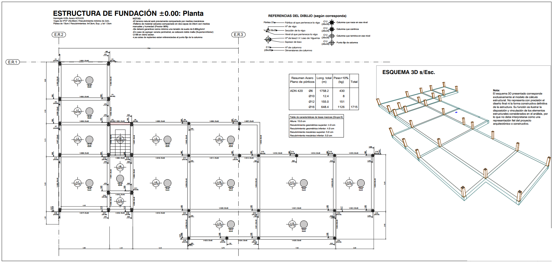 Plano de estructura de fundación de Casa Leo