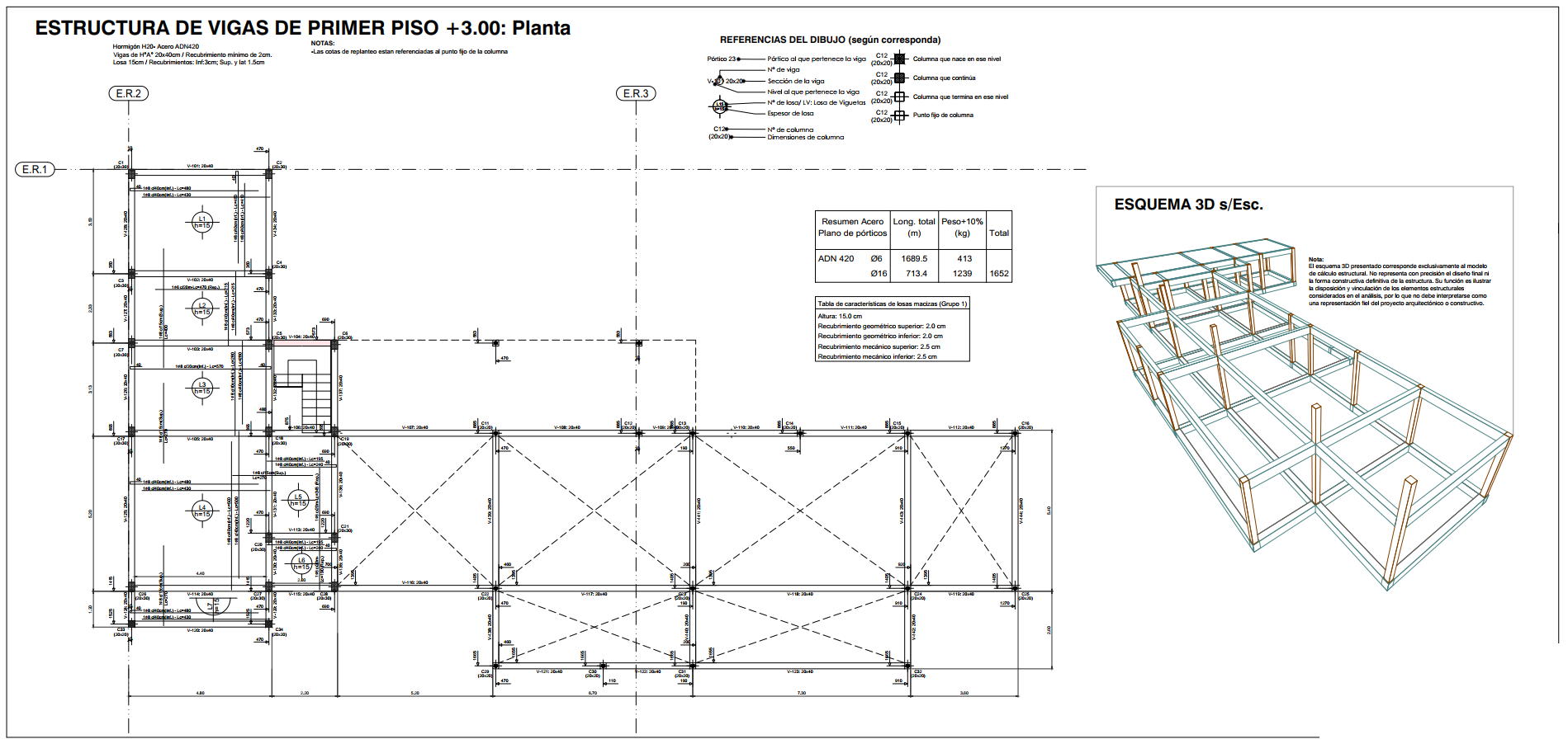 Plano de vigas del primer piso de Casa Leo