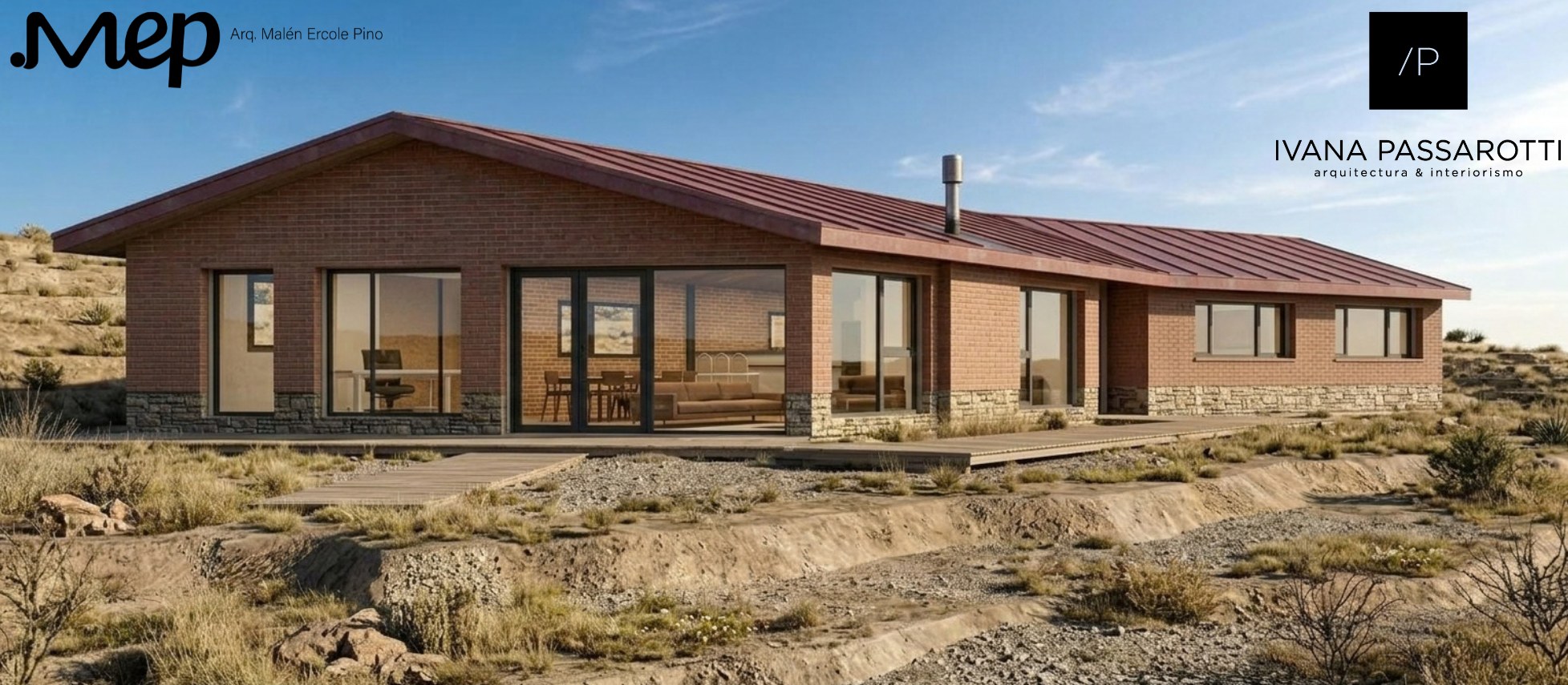 Render de la vivienda en Estancia Leufú